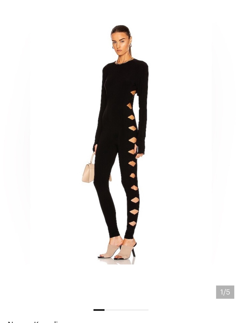 Norma Kamali  Alligator Black Long-Sleeve Cutout Jumpsuit  S